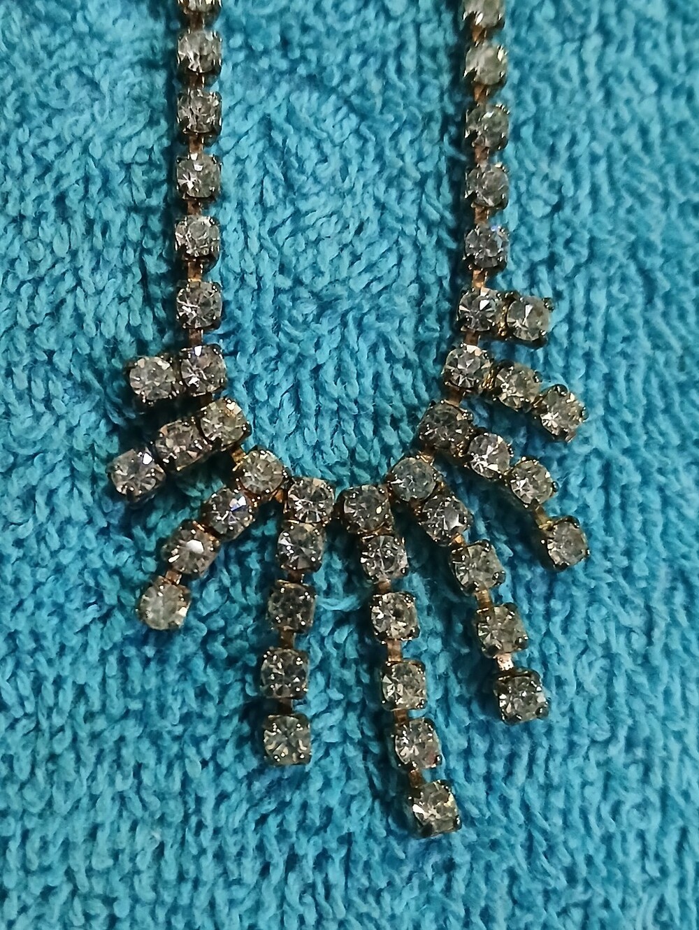 Rhinestone Fringe Statement Necklace - Silver Tone